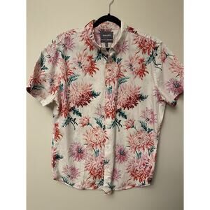 Bonobos Men's Floral Cotton Button-Up Shirt White Red Pink Green XL Short Sleeve